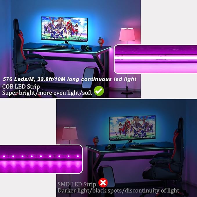 INDARUN 24V RGB COB Led Strip Light 32.8FT/10M, 5760Leds,10mm Width, Flexible Led Tape Light, Smart Led Strip Light Color Changing, Music Sync, Led Strip Lights for Room Decor, TV Backlights