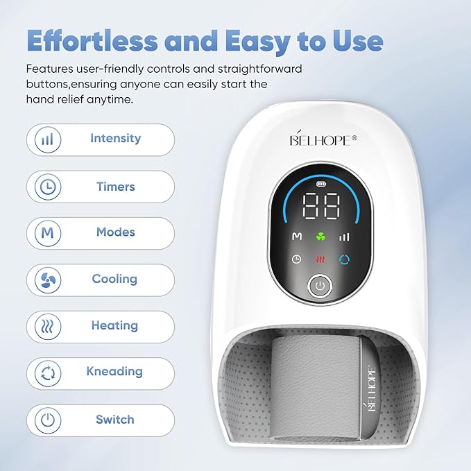 Hand Massager with 9 Modes and 4 Heating Options for Hot and Cold Therapy Hand and Wrist Massager for Arthritis and Carpal Tunnel Relief, Hand Massager with Heat and Compression, White