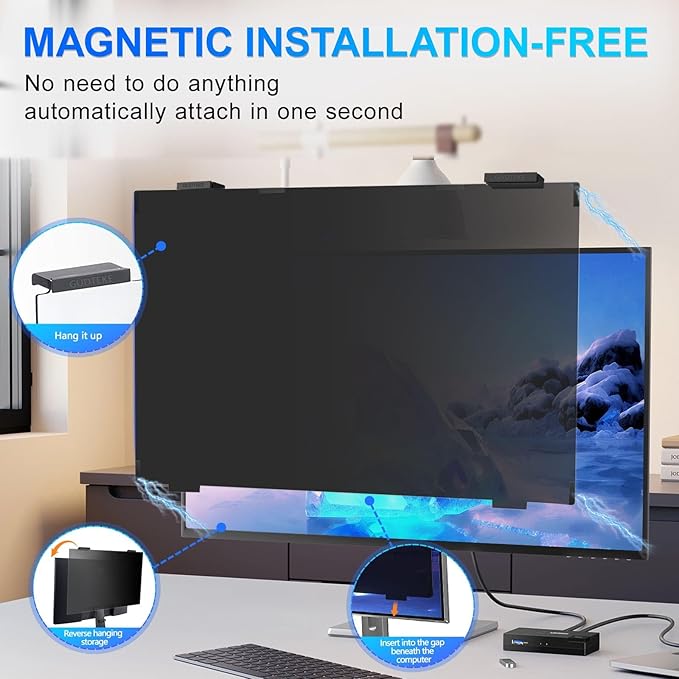 Magnetic 23.8 Inch Privacy Screen for Computer Monitor 16:9 Aspect Ratio, Hanging Removable Anti-Blue/Glare Protector Film, Anti Spy Desktop Security Private Filter 23.8in