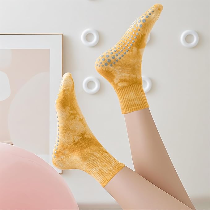 Non-Slip Pilates Yoga Socks with Grips for Women - Stylish Crew Socks for Barre, Ballet, and Workout (Size 5-9)