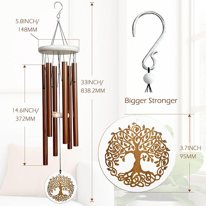 Wind Chimes Tree of Life for Loss of Loved One,33" Memorial Windchimes for Clearance,Sympathy Gift,Housewarming Gift,Listen to The Wind Chimes for Garden,Patio Decoration(Copper)