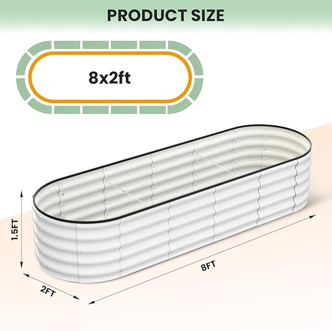 Galvanized Raised Garden Bed, 8x2x1.5Ft Metal Planter Box Outdoor, Oval Open-Ended Base Planter Raised Boxes for Vegetables Flower Herb,Beige