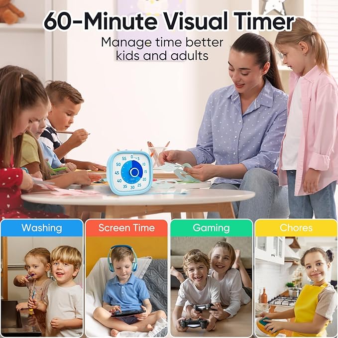 Visual Timer for Kids, 60 Minute Countdown Timer with Silent Operation for Homeschool Supplies, Time Management Tool for Kids Desk, Homework, Study, Classroom, Kitchen