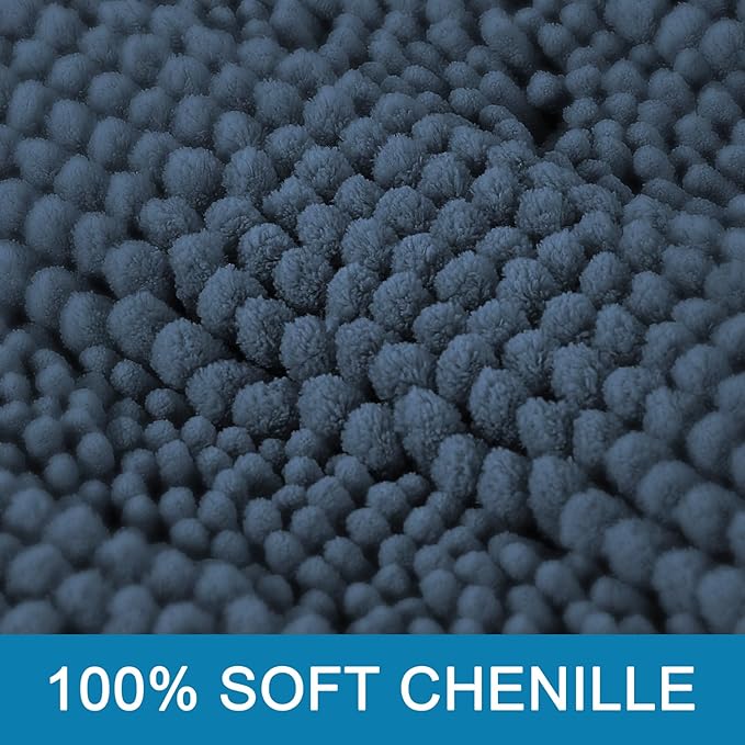 H.VERSAILTEX Bath Mats for Bathroom Non Slip Thick Chenille Striped Bath Rug Absorbent Fluffy Soft Shaggy Rugs Washable Dry Fast Plush Mats for Indoor, Bath Room, Tub - 17" x 24", Blue Indigo