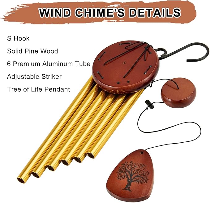 Wind Chimes for Outside, 32" Memorial Wind Chimes for Loss of Loved One Mother Father, Memorial Sympathy Gift Outdoor Garden Patio Decor, Bereavement Gift for Loss of Mom Dad (Classic Gold)