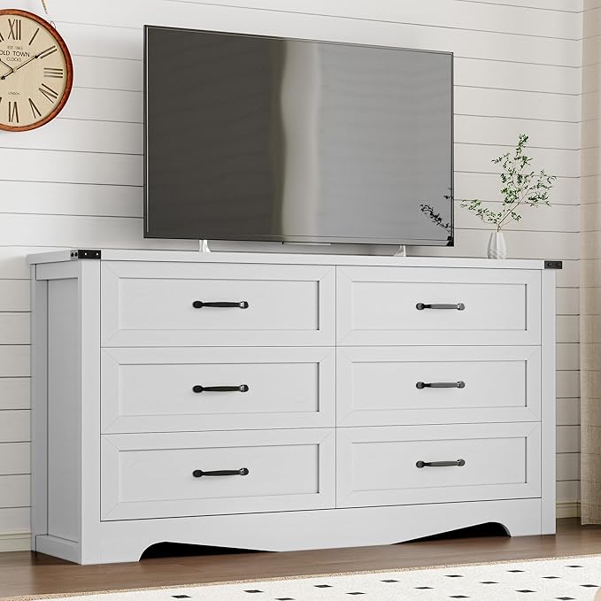 6-Drawer Dresser for Bedroom, Modern Wooden Chest of Drawers with Metal Handles, Anti-Tipping Design, Sturdy and Stable Storage Organizer for Living Room, Entryway, Home Office