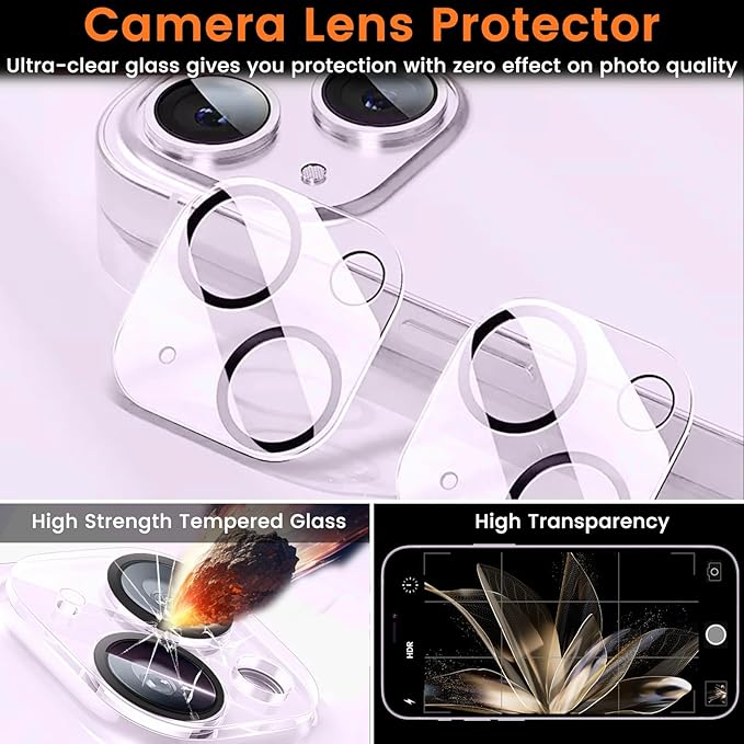 3+3 Pack Privacy Screen Protector for iPhone 14 Plus 6.7-Inch with 3 Pack Camera Lens Protector, Anti Spy Tempered Glass Film 9H Hardness Bubble Free Case Friendly