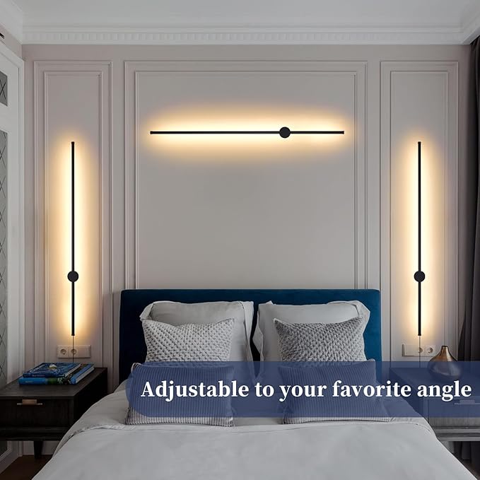 Dimmable Plug in Wall Sconce Set of 2,Black 39.37" LED Wall Light with Remote,Adjustable Color Temperature Brightness,Wall lamp with Timer for Living Room,Bedroom and Accent Lighting