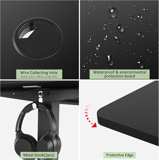 farexon Electric Standing Desk Adjustable Height, 48x24 Inches Stand Up Desk with Outlet, Lockable Casters,27''-46'' Lifting Range Home Office Computer Desk（Black）