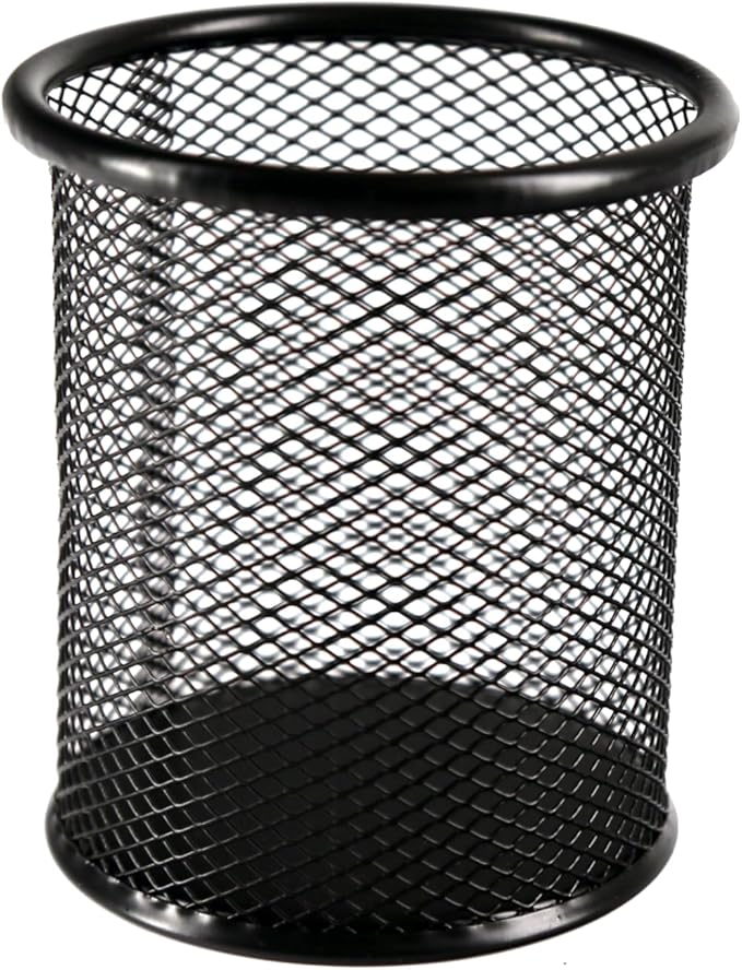 Huron Desktop 3-3/4" Round Metal Mesh Pen Holder Pencil Cup for Desk Office Pen Organizer Desk Organizer (1/4/24/96) (4 pc)