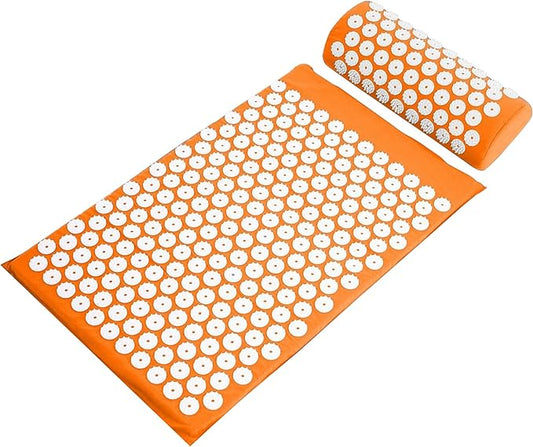 Fitvids Acupressure Mat and Pillow Set for Back/Neck Pain, Acupuncture Products to Relieve Muscle Fatigue, Improve Insomnia for Sedentary People, Acupuncture Eases Stress, Massage Mat, Orange