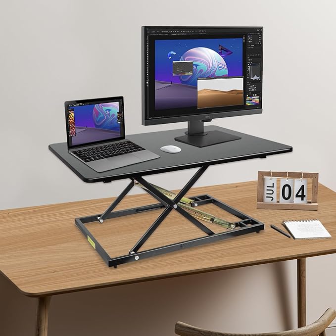 32in Desk Riser for Standing or Sitting, Standing Desk Converter, Height Adjustable Sit Stand Desk Converter, Fully Assembled Monitor Laptop Riser Workstation for Home Office, Black