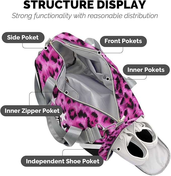 Cheer Cheerleader Personalized Duffel Bag Customized Yoga Sport Bags with Name Travel Duffel Bag Shoulder Bag Rose Powder Weekender Bags with Shoe Compartments