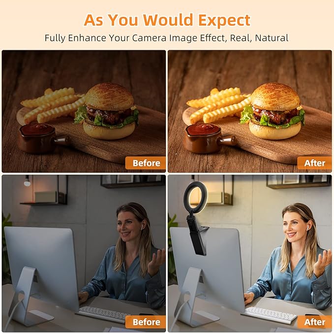 Evershop Ring Light for Laptop Desk Clip On,Small Computer Video Conference Lighting with Stand for Phone/Webcam/Monitor,5" Portable Mini LED Selfie Light Desktop for Zoom Meeting/Video Call/Recording