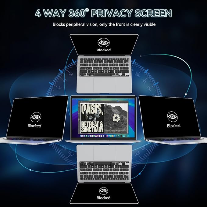 360° Privacy Screen for MacBook Pro 13 Inch(2016-2022, M1, M2)/MacBook Air 13 in(2018-2021,M1), 4 Way Privacy Anti Glare Blue Light Filter Shield Film Anti Spy Laptop Protector for Mac 13In Computer