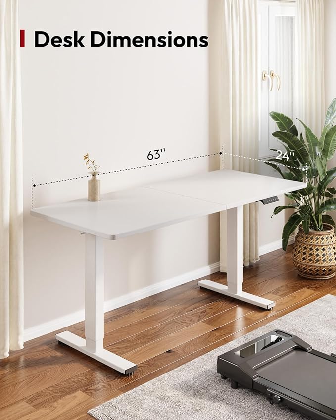 SANODESK Standing Desk Height Adjustable Electric Stand up Desk 63x24 Inches Sit Stand Home Office with Splice Board, White Frame/White Top
