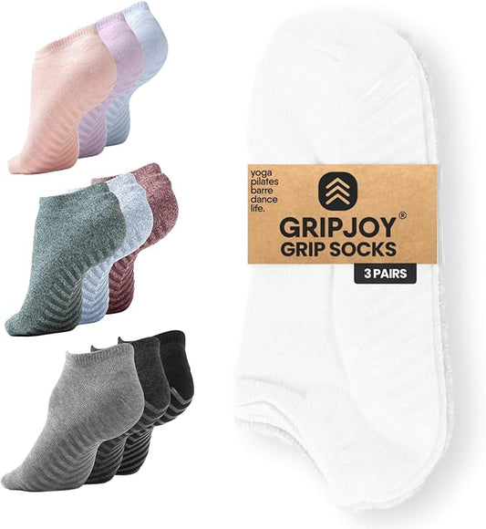 Gripjoy Grip Socks 3-Pack, Non Slip Socks for Yoga, Pilates, Barre, Dance
