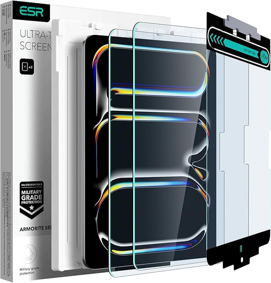 ESR 2 Pack Armorite Screen Protector for iPad Pro 11 Inch (M5/M4) 2025/2024, Tempered-Glass Film with Easy Application Tray, Military-Grade Protection, Scratch Resistant, HD Clarity