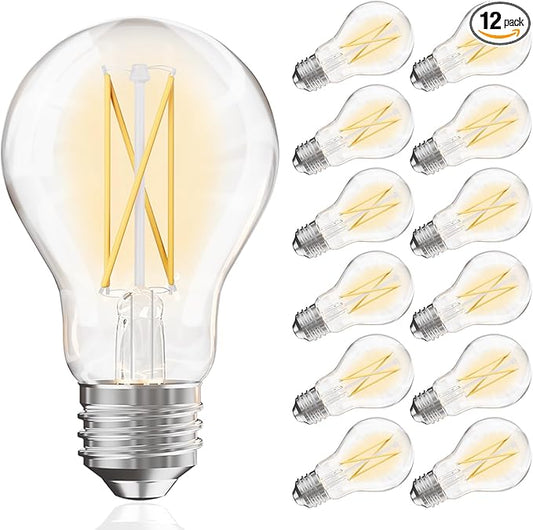 VOLIVO 12 Pack A19 Vintage LED Edison Bulbs, Dimmable, 60W Equivalent, High Brightness 2700K Warm White, 7W E26 Standard Base, CRI80+, 800 Lumens, Clear Glass Filament Bulb for Home, Farmhouse