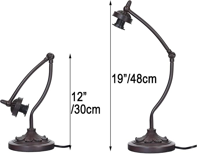 Bieye L10759 Tiffany Style Stained Glass Table Lamp Night Light with Swing Arm Base for Working Reading Home Decoration (Rose Flower)