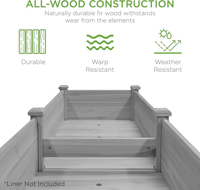 Best Choice Products 72x24x30in Raised Garden Bed, Elevated Wood Planter Box Stand for Backyard, Patio, Balcony w/Divider Panel, 6 Legs, 300lb Capacity - Gray