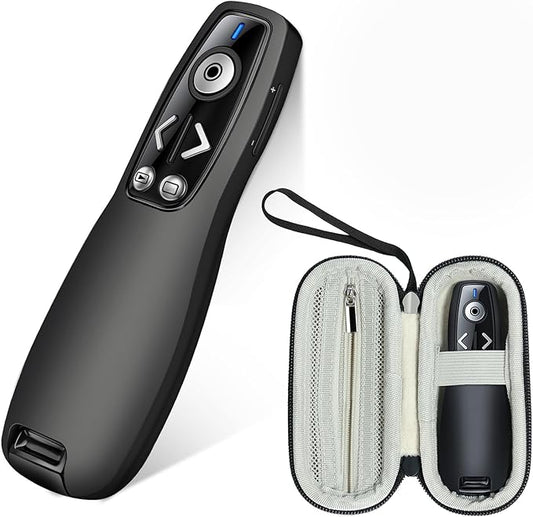 ELISWEEN Wireless Presenter with Carry Case, Presentation Clicker with Protective Storage Bag, Presentation Remote for Powerpoint, Mac, Computer, Laptop