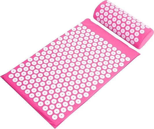Fitvids Acupressure Mat and Pillow Set for Back/Neck Pain, Acupuncture Products to Relieve Muscle Fatigue, Improve Insomnia for Sedentary People, Acupuncture Eases Stress, Massage Mat, Pink