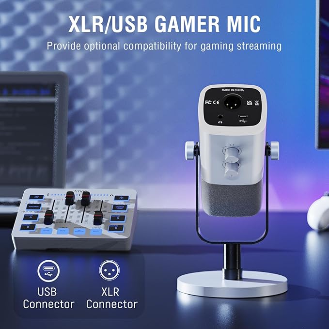 FIFINE Gaming Equipment Bundle, XLR/USB Streaming Dynamic Microphone with Audio Mixer Set, Podcast Recording Mic with Gain Knob, PC Mixer with Slider Fader Kit for Video, Game Voice-Ampligame KS5W
