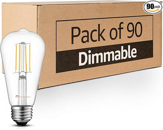 MASTERY MART 90 Pack Vintage LED Edison Bulbs, E26 Led Bulb 5.5W Equivalent to 60W, Dimmable, Soft White 2700K, High Brightness ST58 Antique LED Filament Bulbs, Clear Glass
