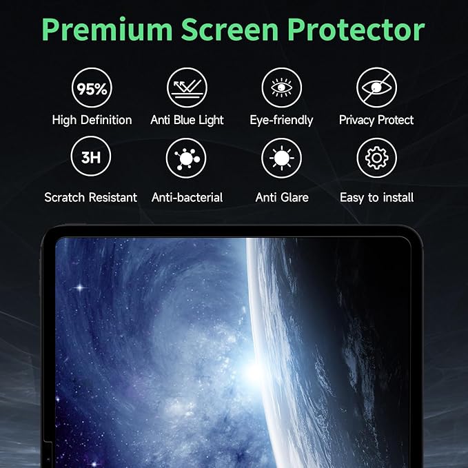 Privacy Screen Protector Compatible with iPad Air 13 In ,Removable iPad Air 13 Inch M2 / M3 (6/7th Gen ,2024/2025) Screen Protector, Anti-Glare Blue Light Film, Bubble Free Anti-Scratch Privacy Filter