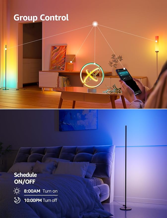 Lepro OE1 AI Floor Lamps for Living Room, Smart LED Corner Lamp with RGBW Color Changing, Alexa Compatible, Music Sync, DIY modes, 1000LM, Modern Standing Lights for Bedroom, No Remote, 2.4G WiFi Only