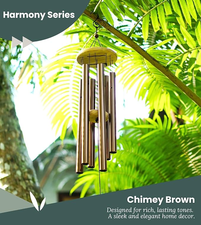 Wind Chimes – 28” Brown Modern Wind Chimes for Deep, Soothing Tones – Outdoor Garden Décor, Hand-Tuned Metal Chimes for Relaxation – Weatherproof Gift for Patio, Yard & Zen Spaces