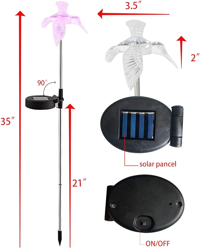 Solar Powered Outdoor Garden LED Light Color Charging Figurine Stake Landscape Light Waterproof Hummingbird Lawn Lamp for Sidewalk Terrace Pathway Walkway Driveway Yard & Lawn Decorations