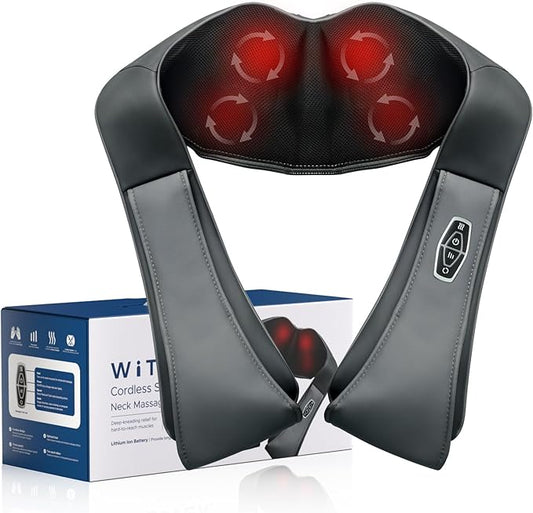 Cordless Shiatsu Neck Massager for Pain Relief Deep Tissue with Heat, 3D Kneading Massage Pillow Back Shoulder Massagerfor Body Muscle, Plug-in Use for Home Office Car, Gifts for Mom Dad Him