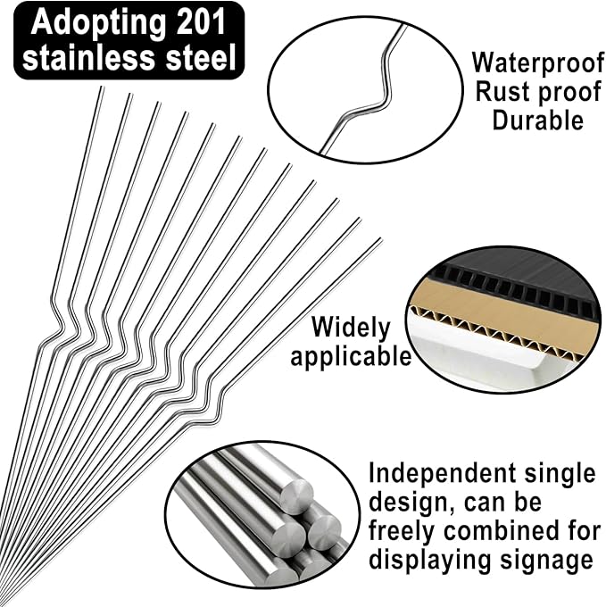36 Pcs Yard Sign Stakes -13” Metal Wire Stakes- Heavy Duty Stainless Steel Wire Holders for Garden Lawn Yard Signs Alternative to H Frame