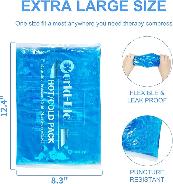 Large Ice Packs for Injuries Reusable Gel(8.3''×12.4''), Flexible Cold Pack for Pain Relief, Hot/Cold Compress Therapy Gel Freezer Pack for Shoulder, Back, Legs, Knee, Surgery, Swelling, Inflammation