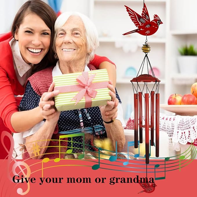 Cardinal Wind Chimes Outdoor Gift Metal Red Bird Wind Chimes for Outside/Indoors, Home, Lawn, Porch, Patio, Garden Decor, Yard Decoration (Fly red Bird)