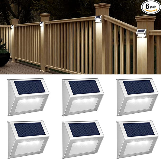 JSOT Outdoor Solar Lights - Solar Powered Deck Lights Waterproof Light for Fence Post Light Outside for Backyard Patio Stair Wall Lighting, 3LED Cool Light 6 Pack
