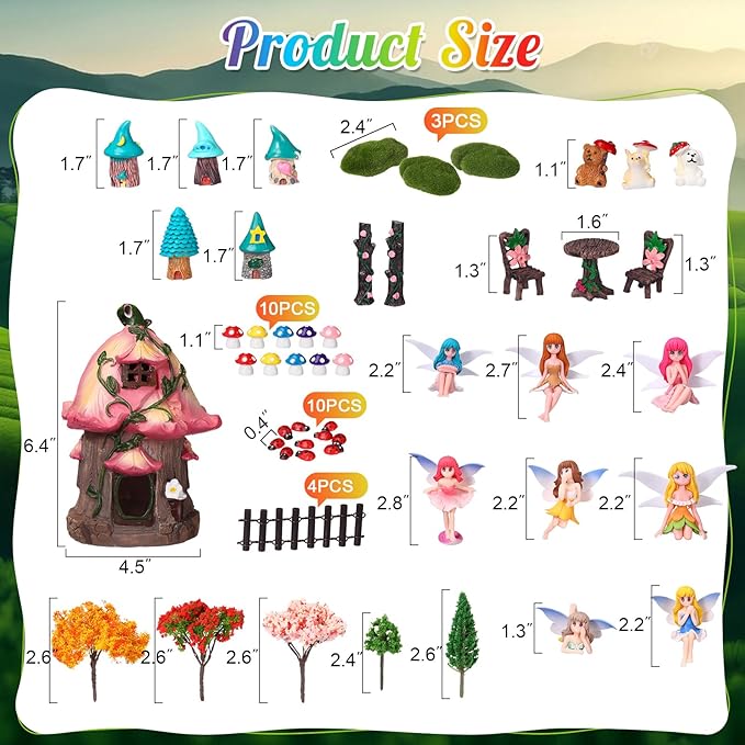 Gerrii 54 Pcs Fairy Accessories Outdoor Garden Kit Solar Fairy House Statues Decor Resin Fairy Figurines Mushroom Ornament Miniature Garden for DIY Yard Supplies Home Spring Easter Decoration