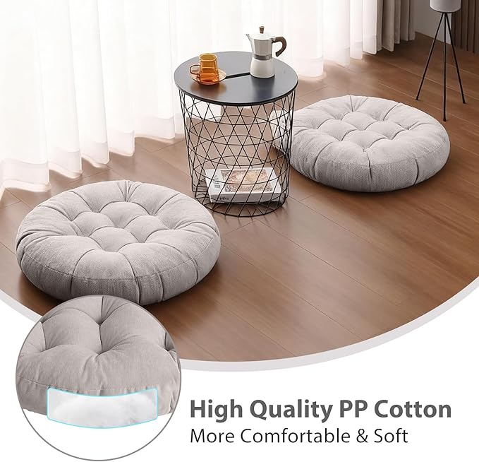 Tiita Floor Pillows Cushions Round Chair Cushion Outdoor Seat Pads for Sitting Meditation Yoga Living Room Sofa Balcony 22x22 Inch, Grey