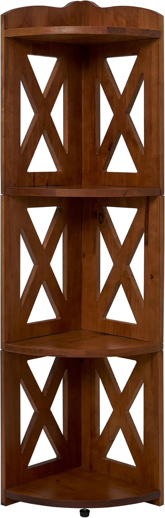 NHZ Corner Shelf Stand,100% Natural Wood Corner Bookshelf, Corner Bookcase and Plant Stand (Brown, 4 Tier)