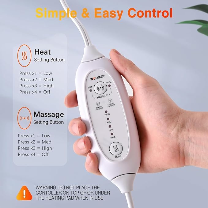 Heat Massaging Weighted Heating Pad for Back Pain Relief, Weighted Electric Heating Pad with Massaging Vibrations 12"x24" 3.7lb BPA-Free Non-Toxic Beads, 4 Heat Settings, 4 Massage Modes, 2h Auto-Off