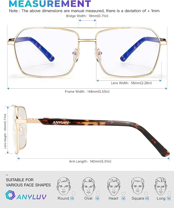ANYLUV Blue Light Glasses Men/Women, Blue Light Blocking Glasses, Computer Screen Blocker Eyes Protection Glasses