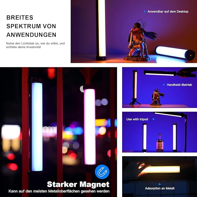 3Pack RGB LED Video Light Stick Wand,3200K~8500K Magnetic Photography Tube Light,360° Full RGB Handheld Light Stick with 4000mAh Rechargeable Battery for YouTube Video,Vlog,Live Game Streaming…