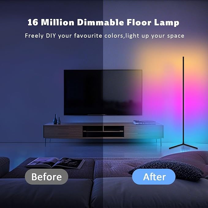 Corner Lamp, Led Floor Lamp, RGB Ambient Lighting, Smart Modern Floor Lamp with Remote, Color Changing Dimmable Corner Light with Music Sync, Mood Lighting for Bedroom, Living Room Gaming Room