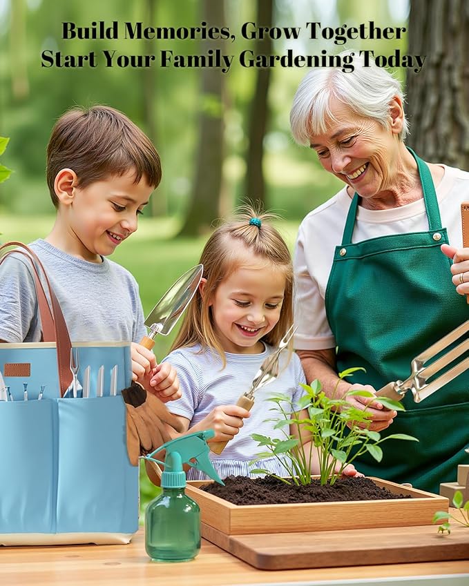 VerdantVibes 9-Piece Garden Tool Set - Heavy Duty Gardening Hand Tools with Ergonomic Non-Slip Grips, Rust-Resistant Shovel, Trowel, Rake, Pruner & Storage Bag - Ideal Gardening Gifts for Women