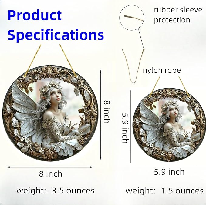 Flower Fairy Garden Decorations Angel Wing Christmas Halloween Deco Statue Art Elf Sculpture Hanging Craft for Outdoor Yard Courtyard Lawn Patio Window Acrylic Ornament Home Gift (D,L: 8*8 IN)