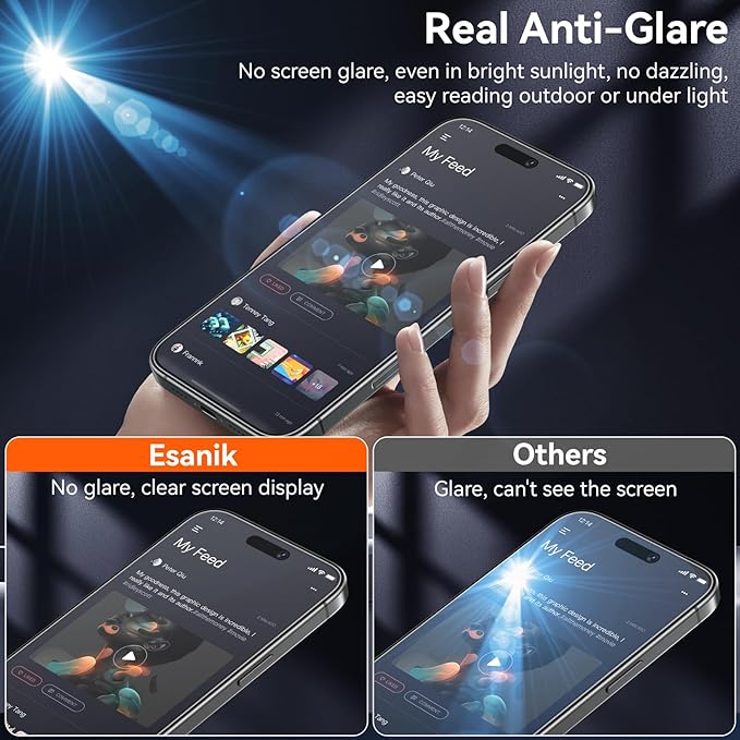 Esanik 2+2 Pack for iPhone 17 Pro Max Matte Glass Screen Protector Auto-alignment Anti-Glare & Anti-Fingerprint,Anti-Reflection,Bubble Free, Smooth as Silk, 9H Glass Screen Cover