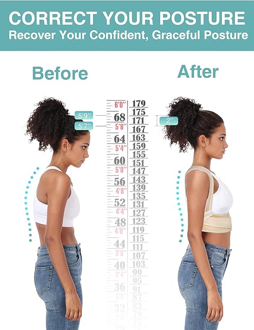 Posture Corrector for Women Men,BI-Straps Back Straightener - Bamboo Fiber Back Brace Posture Corrector - Instant Upper Back Pain Relief (Beige, L/XL)