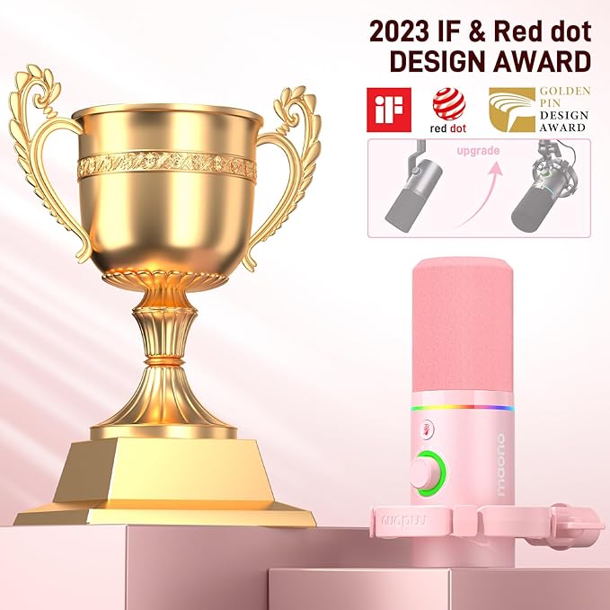 MAONO XLR/USB Dynamic Microphone Kit, RGB Gaming Mic with Software, Mute, Gain Knob, Volume Control, Boom Arm for Streaming, Podcasting, Voice-Over, Recording-PD200XS Pink